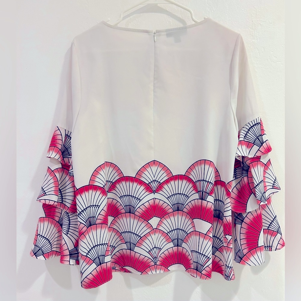 Alfani Tired Sleeve Zip Up Pattern Blouse - Picture 8 of 10
